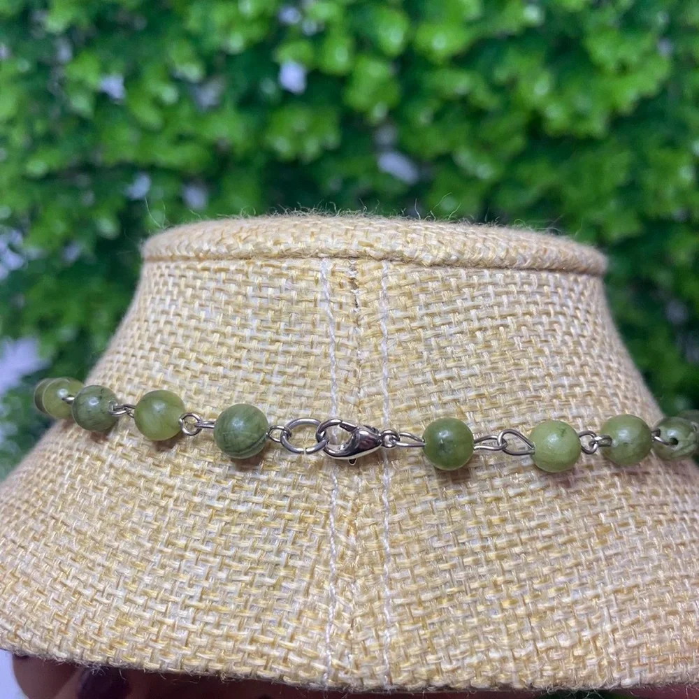 Green Jade Necklace with Planet Pendant
